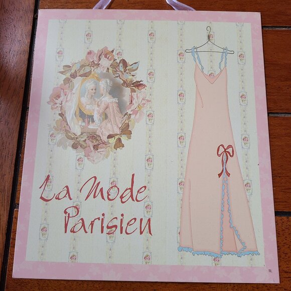 Vintage La Mode Parisian Metal Tin Sign Walk In Closet 9" x 10" Victorian Pink - Picture 1 of 5